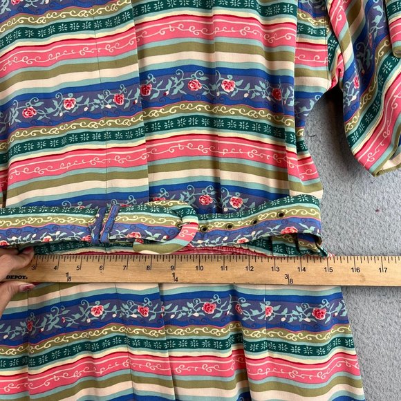 Vintage Talbots 100% Silk Button Up Dress Pink Blue Striped Floral size 8 - Picture 10 of 13